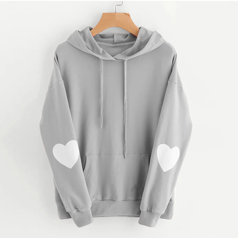 Women Casual Long Sleeve Sweet Heart Print Solid Color Hoodie Hoodie with Zipper Placket Modern Functional Women Casual Long Sleeve Sweet Heart Print Solid Color Hoodie Hoodie with Zipper Placket Modern Functional