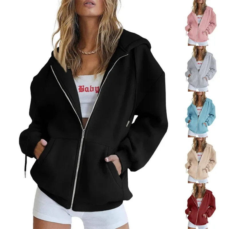 (Buy 1 Get 1) Women Casual Loose Zipper Long Sleeve Hooded Sweatshirt Jacket Hoodie with Hood Adjustable Protection (Buy 1 Get 1) Women Casual Loose Zipper Long Sleeve Hooded Sweatshirt Jacket Hoodie with Hood Adjustable Protection