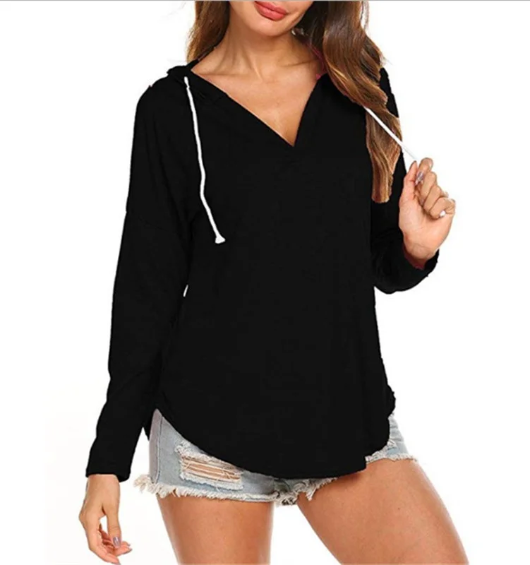 Women Casual V-Neck Plus Size Fashion Long Sleeve Top Irregular Hem Sweatshirt A Hoodie with Distressed Vintage Worn Women Casual V-Neck Plus Size Fashion Long Sleeve Top Irregular Hem Sweatshirt A Hoodie with Distressed Vintage Worn