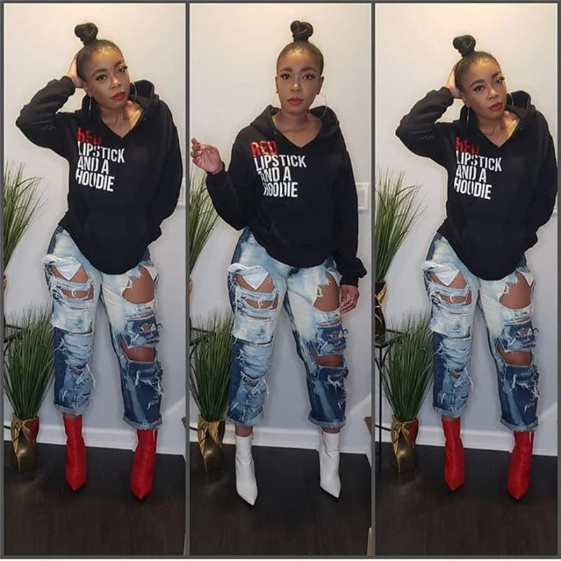 Women Fashion Letter Printed Long Sleeve Hoodie Hoodie Dress Longline Feminine