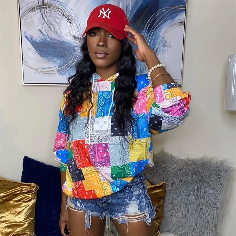 Women Fashion Multicolor Graphic Print Long Sleeve Hoodie Zip Hoodie Drawstring Kangaroo Pocket Women Fashion Multicolor Graphic Print Long Sleeve Hoodie Zip Hoodie Drawstring Kangaroo Pocket
