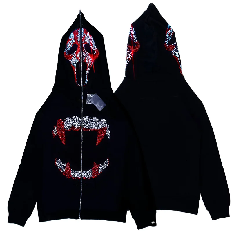 Women Fashion Y2k Edgy Rhinestone Shark Patter Hoodie Hoodie with Embroidery Detailed Premium Women Fashion Y2k Edgy Rhinestone Shark Patter Hoodie Hoodie with Embroidery Detailed Premium