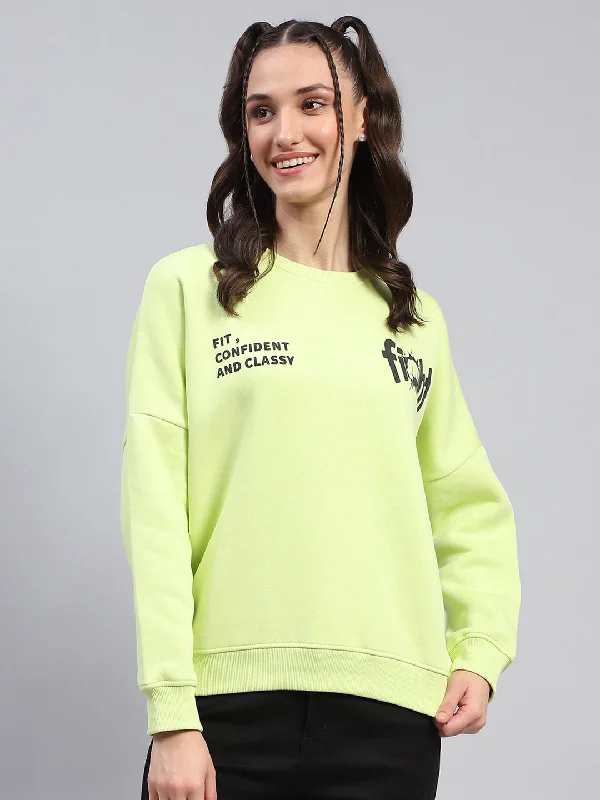 Women Green Printed Round Neck Full Sleeve Sweatshirt Hoodie with Double Zipper Versatile Adjustable Women Green Printed Round Neck Full Sleeve Sweatshirt Hoodie with Double Zipper Versatile Adjustable