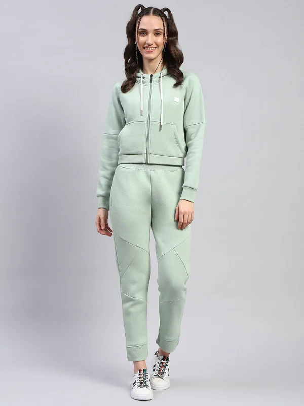 Women Green Solid Hooded Full Sleeve Tracksuit Hoodie with Mock Neck Collared Structured Women Green Solid Hooded Full Sleeve Tracksuit Hoodie with Mock Neck Collared Structured