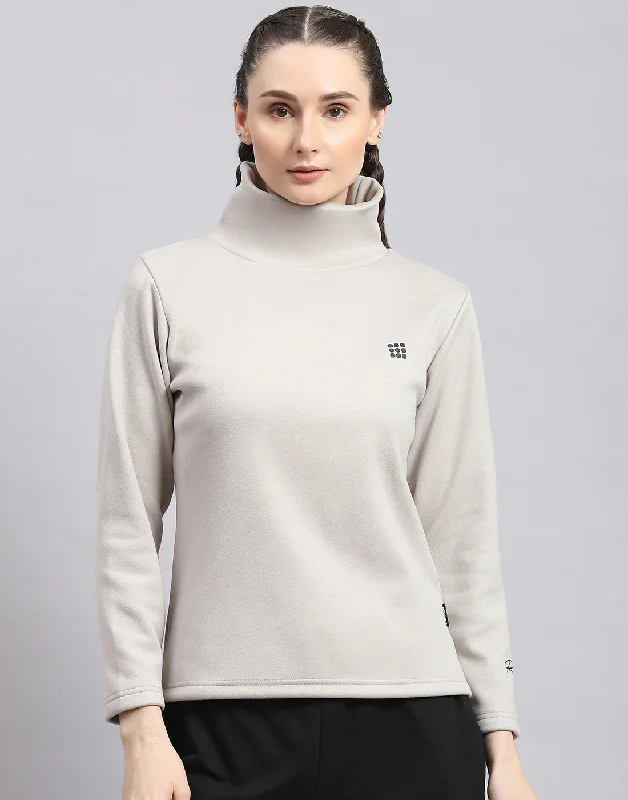 Women Grey Solid T Neck Full Sleeve Sweatshirt Hoodie with Hidden Zipper Minimalist Clean Women Grey Solid T Neck Full Sleeve Sweatshirt Hoodie with Hidden Zipper Minimalist Clean