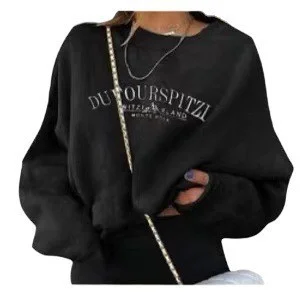 Women Long-Sleeved Autumn Winter Loose Letter Sweatshirt Hoodie with Applique Textured Unique Women Long-Sleeved Autumn Winter Loose Letter Sweatshirt Hoodie with Applique Textured Unique