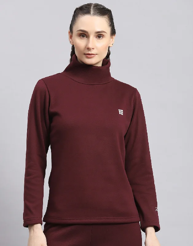 Women Maroon Solid T Neck Full Sleeve Sweatshirt Hoodie with Raw Hem Edgy Unfinished Women Maroon Solid T Neck Full Sleeve Sweatshirt Hoodie with Raw Hem Edgy Unfinished