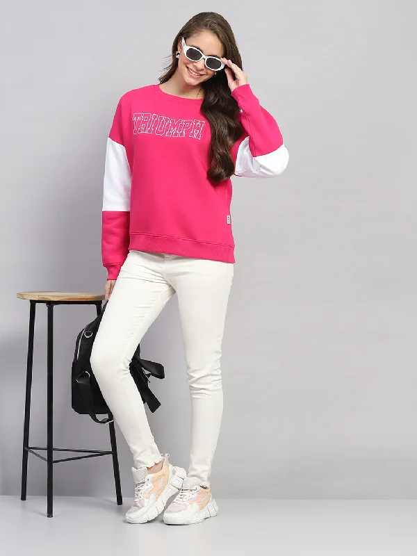Women Pink Printed Round Neck Full Sleeve Sweatshirt Hoodie with Metallic Shiny Futuristic Women Pink Printed Round Neck Full Sleeve Sweatshirt Hoodie with Metallic Shiny Futuristic