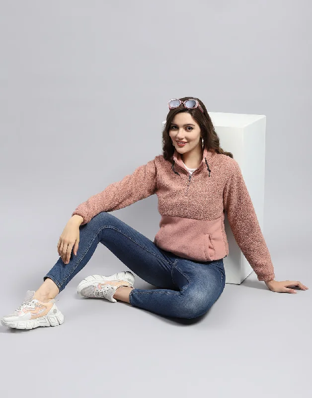 Women Pink Solid Turtle Neck Full Sleeve Sweatshirt Hoodie with High Neck Warm Protective Women Pink Solid Turtle Neck Full Sleeve Sweatshirt Hoodie with High Neck Warm Protective