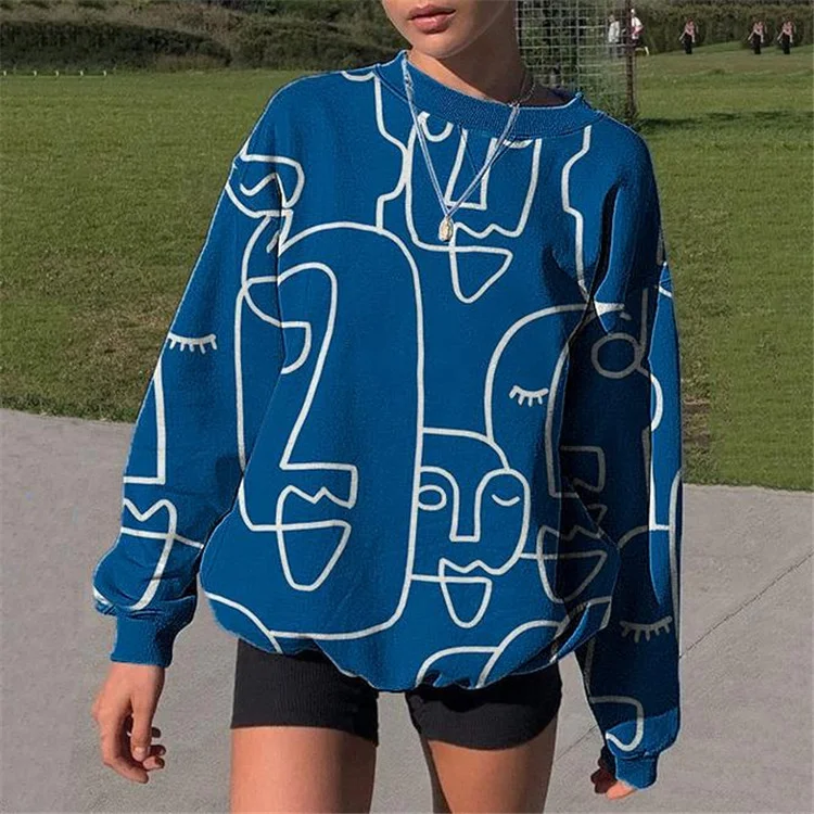 Women Printed Round Neck Long Sleeve Loose Casual Top Sweatshirt Hoodie with Velcro Closure Adjustable Secure Women Printed Round Neck Long Sleeve Loose Casual Top Sweatshirt Hoodie with Velcro Closure Adjustable Secure