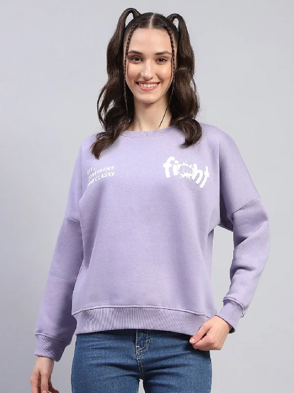 Women Purple Printed Round Neck Full Sleeve Sweatshirt Hoodie with Cropped Fit Short Trendy Women Purple Printed Round Neck Full Sleeve Sweatshirt Hoodie with Cropped Fit Short Trendy