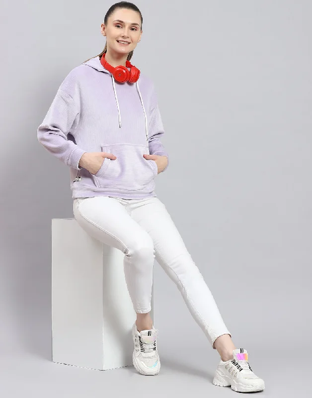 Women Purple Solid Hooded Full Sleeve Sweatshirt Hoodie with Fur Luxurious Winter