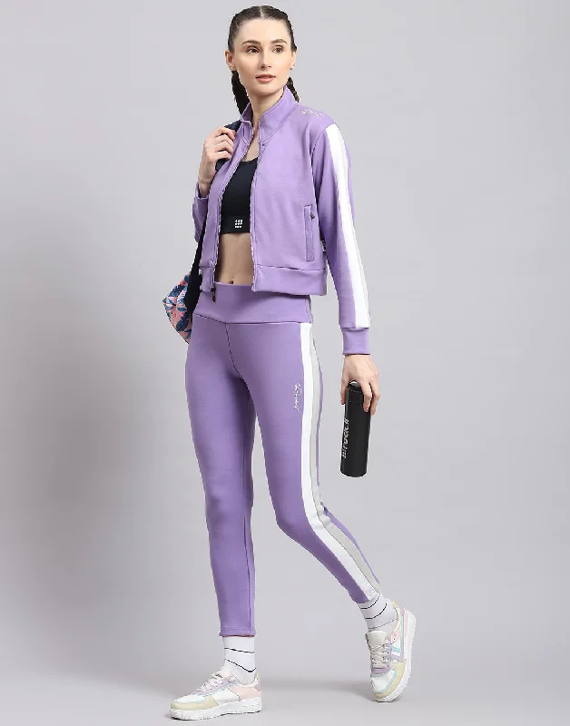 Women Purple Solid Stand Collar Full Sleeve Sweatshirt Hoodie with Metallic Shiny Futuristic Women Purple Solid Stand Collar Full Sleeve Sweatshirt Hoodie with Metallic Shiny Futuristic