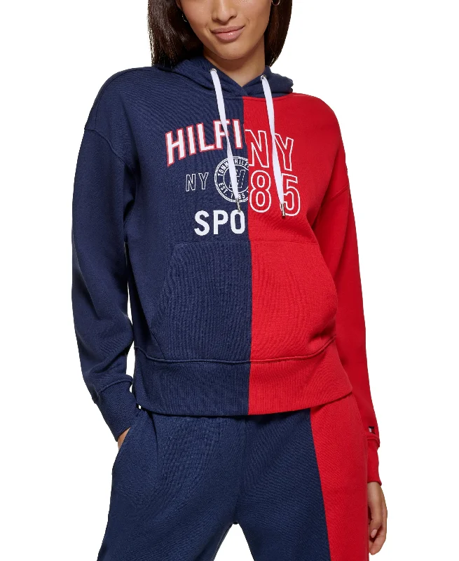 Women's Active color blocked with split graphic hoodie Hoodie with Drawstring Waist Adjustable Fitted Women's Active color blocked with split graphic hoodie Hoodie with Drawstring Waist Adjustable Fitted