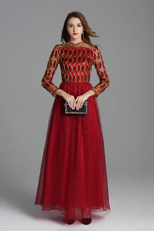 FashionSierra - Party Prom Long Sleeves Sequined Fashion Maxi Dresses Elegant Velvet Maxi Dress