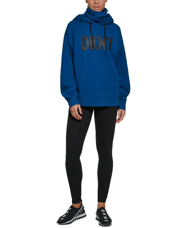 Women's Funnel-Neck Logo-Print Hoodie Hoodie with Half-Zip Sporty Casual