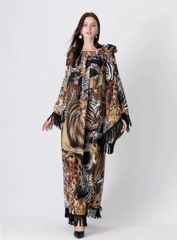 FashionSierra - Long Flare Sleeves Printed Elegant High Street Fashion Maxi Dress Comfortable Pleated Maxi Dress FashionSierra - Long Flare Sleeves Printed Elegant High Street Fashion Maxi Dress Comfortable Pleated Maxi Dress