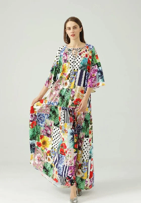 FashionSierra - O Neck 3/4 Sleeves Floral Printed Loose Design Fashion Maxi Dress Chic Summer Maxi Dress FashionSierra - O Neck 3/4 Sleeves Floral Printed Loose Design Fashion Maxi Dress Chic Summer Maxi Dress