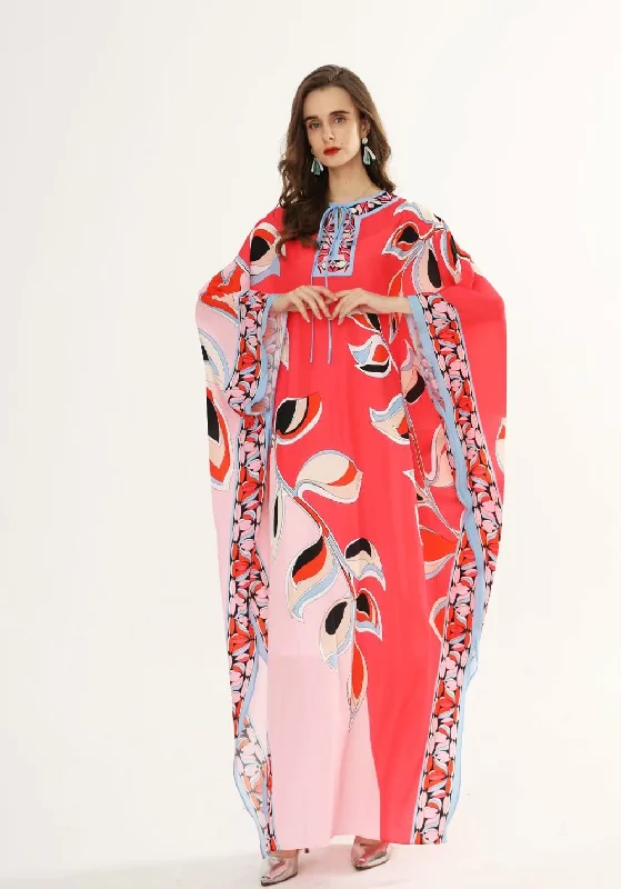 FashionSierra - Floral Printed Loose Design Elegant Maxi Dresses Stylish Maxi Dress with Pleats FashionSierra - Floral Printed Loose Design Elegant Maxi Dresses Stylish Maxi Dress with Pleats