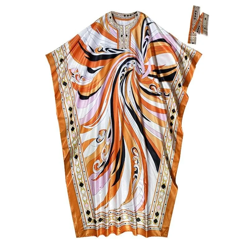 FashionSierra - O Neck Loose Design Batwing Sleeves Printed Casual Fashion Long Maxi Dress Comfortable T-Shirt Maxi Dress