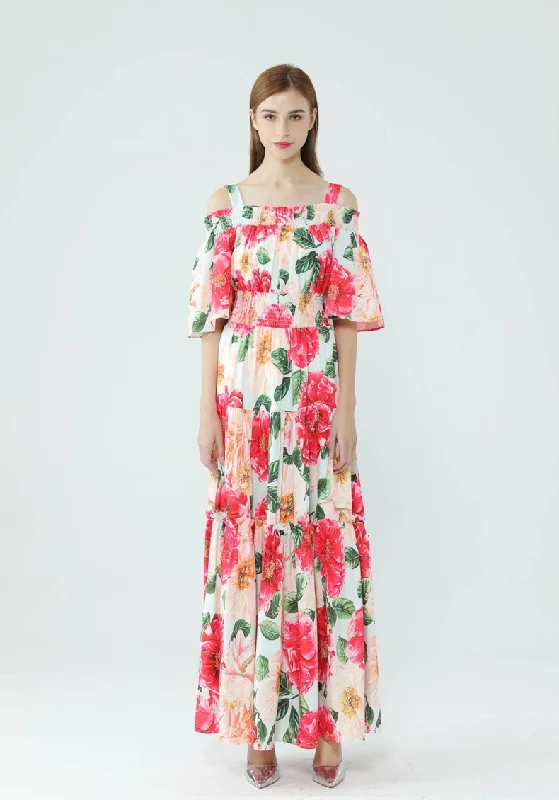 FashionSierra - Slash Neckline Floral Printed Tiered Ruffles Elegant Long Maxi Dresses Cozy Ribbed Maxi Dress FashionSierra - Slash Neckline Floral Printed Tiered Ruffles Elegant Long Maxi Dresses Cozy Ribbed Maxi Dress