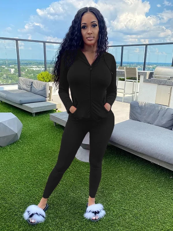 Women's Two Piece Hooded Tracksuit Hoodie with Slim Fit Tailored Modern