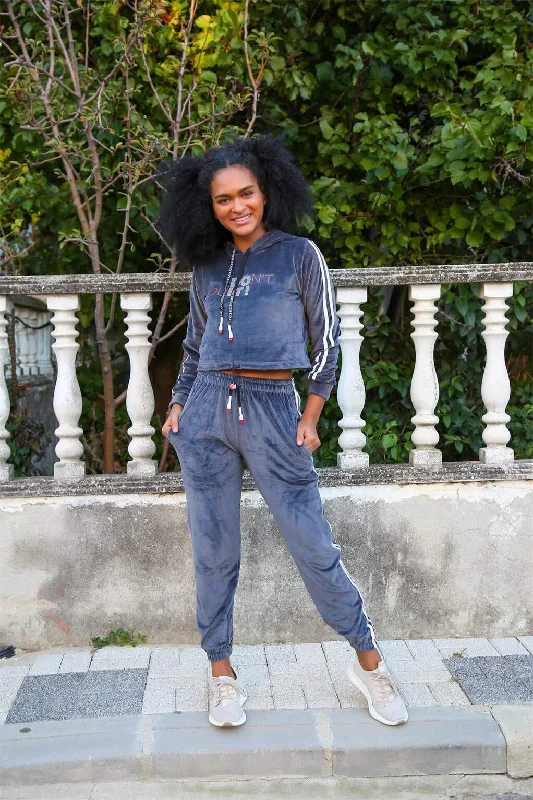 Women's Velvet Hooded Tracksuit 9054 Hoodie with Back Slit Movement Comfort