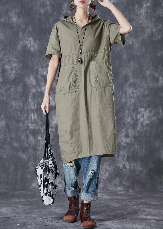 Green Patchwork Cotton Pullover Sweatshirt Dress Hooded Pockets Summer Hoodie with V-Neck Classic Versatile Green Patchwork Cotton Pullover Sweatshirt Dress Hooded Pockets Summer Hoodie with V-Neck Classic Versatile