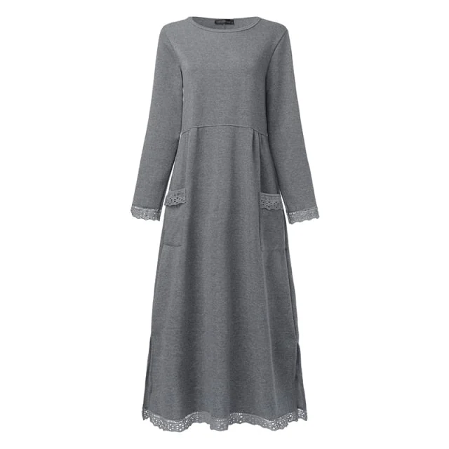Lace Patchwork Sweatshirts Dress Hoodie with Bell Sleeves Flared Feminine