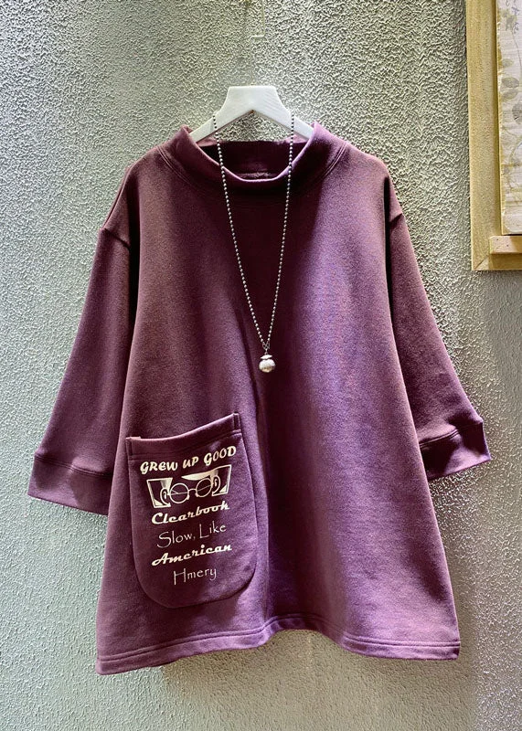 Loose Purple O-Neck Graphic Pockets Sweatshirts Summer Hoodie with Ribbed Cuffs Snug Fit Comfort Loose Purple O-Neck Graphic Pockets Sweatshirts Summer Hoodie with Ribbed Cuffs Snug Fit Comfort