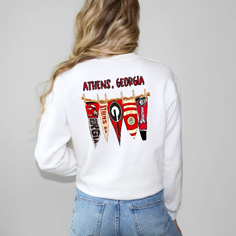 LUCKY & MAXINE | UNIVERSITY OF GEORGIA PENNANT CREWNECK SWEATSHIRT Hoodie with Half-Zip Sporty Casual LUCKY & MAXINE | UNIVERSITY OF GEORGIA PENNANT CREWNECK SWEATSHIRT Hoodie with Half-Zip Sporty Casual