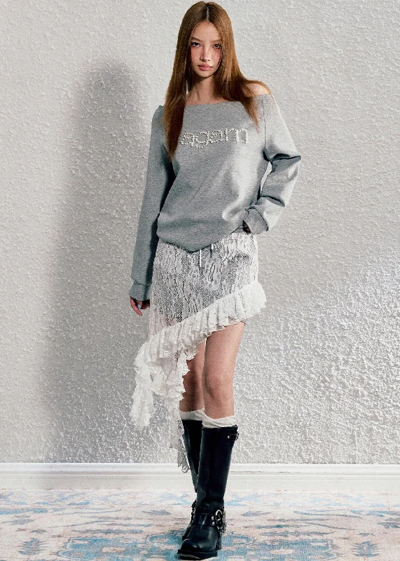 Original Design Grey Slash Neck Nail Bead Cotton Pullover Sweatshirt Fall Hoodie with Pattern Geometric Abstract Original Design Grey Slash Neck Nail Bead Cotton Pullover Sweatshirt Fall Hoodie with Pattern Geometric Abstract