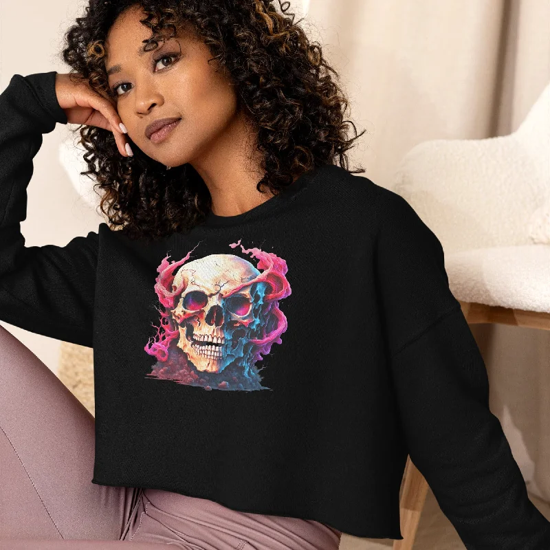 Skull Crop Long Sleeve Sweatshirt - A Bold And Edgy Addition To Your Wardrobe! Hoodie with Drawcord Adjustable Secure Skull Crop Long Sleeve Sweatshirt - A Bold And Edgy Addition To Your Wardrobe! Hoodie with Drawcord Adjustable Secure