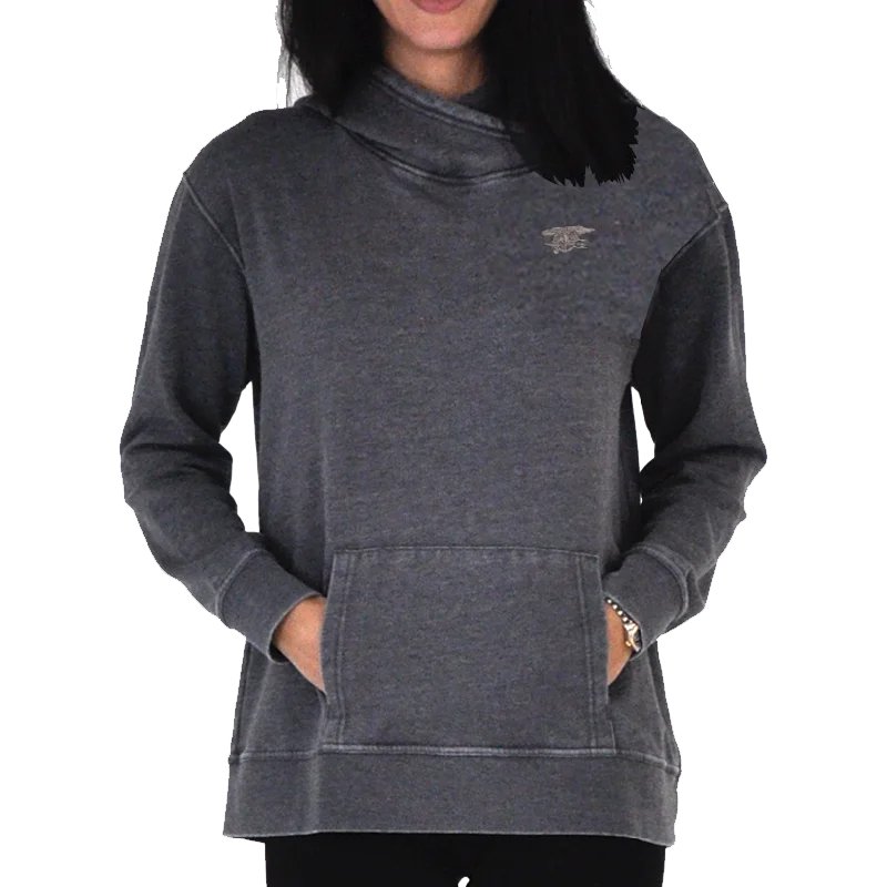 Ladies Gray Trident Vintage Fleece Crossover Hoodie Hoodie with Ribbed Neckline Snug Warm Ladies Gray Trident Vintage Fleece Crossover Hoodie Hoodie with Ribbed Neckline Snug Warm