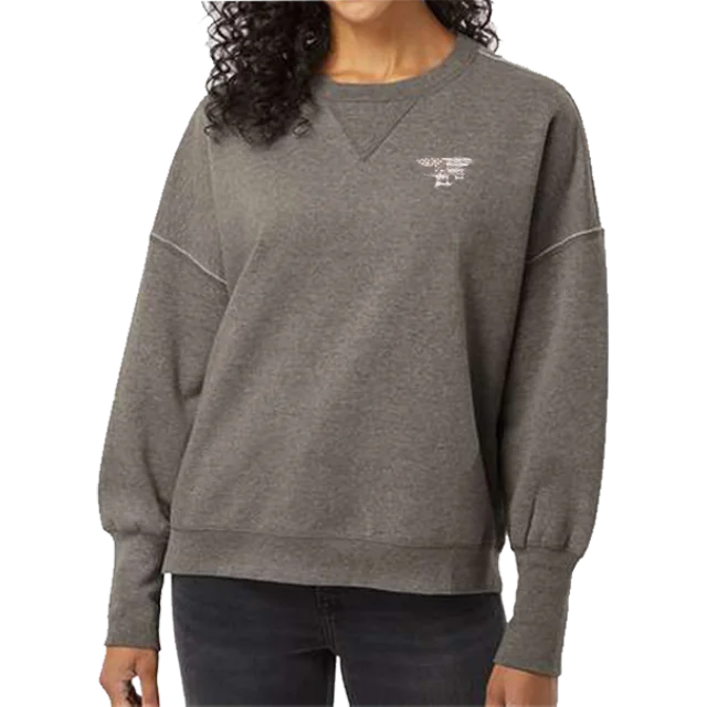Ladies Trident Charcoal Sueded Fleece Crewneck Sweatshirt Hoodie with Hem Ribbing Snug Secure Ladies Trident Charcoal Sueded Fleece Crewneck Sweatshirt Hoodie with Hem Ribbing Snug Secure