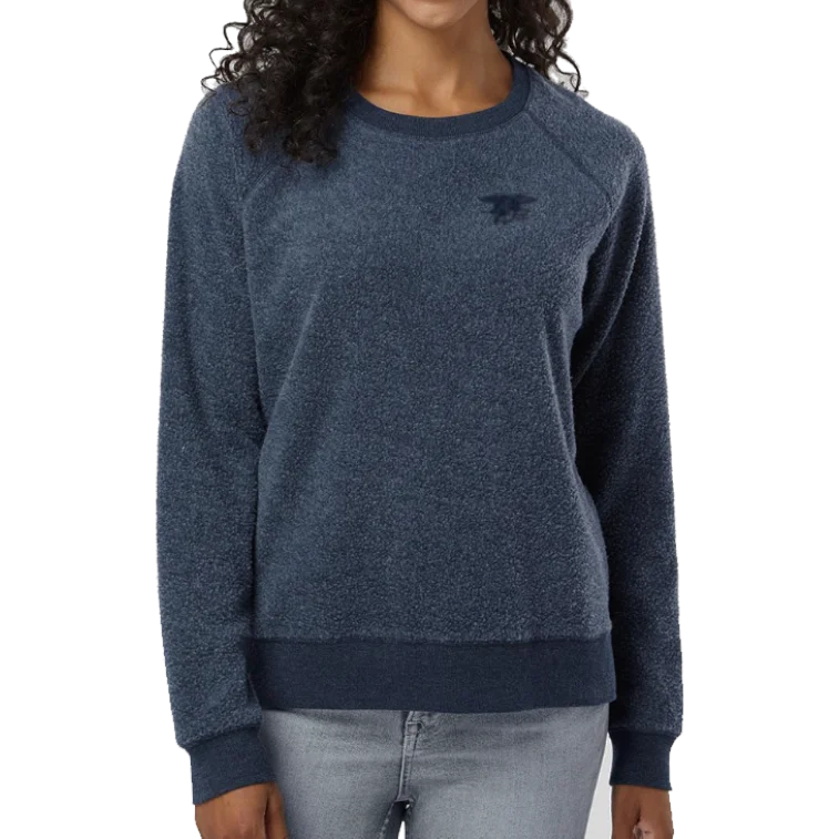 Ladies Trident Navy Fleece Out Crew Sweatshirt Hoodie with High-Low Hem Asymmetrical Trendy Ladies Trident Navy Fleece Out Crew Sweatshirt Hoodie with High-Low Hem Asymmetrical Trendy