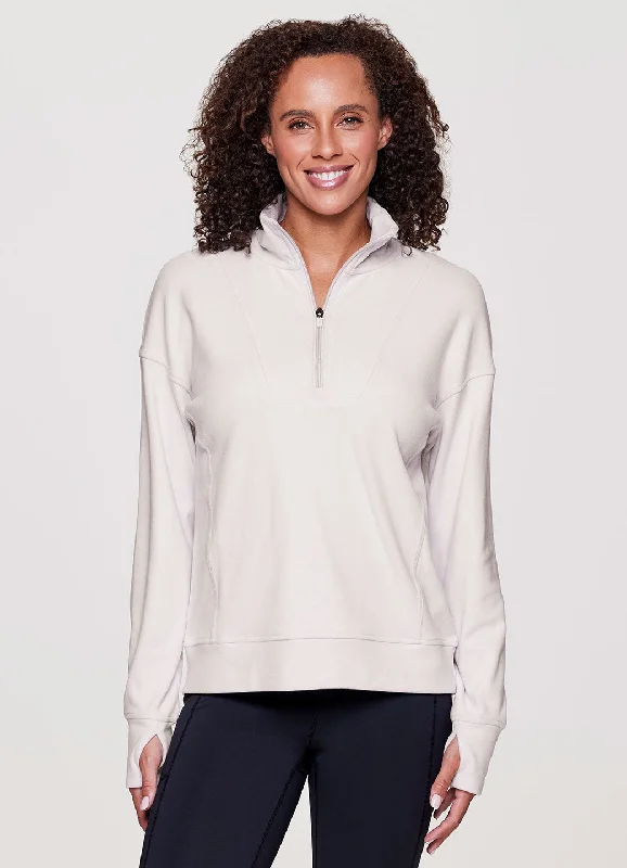 Oliver Plush 1/2 Zip Sweatshirt Hoodie with Frayed Bohemian Relaxed