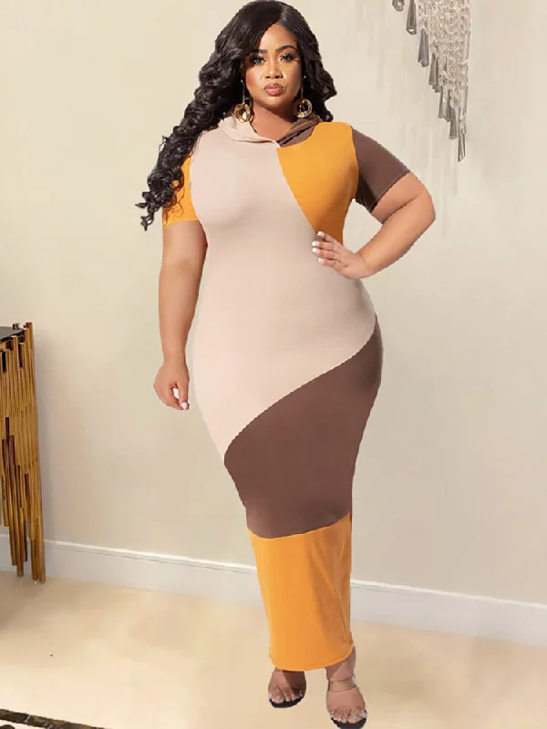 Short Sleeve Color Block Bodycon Hoodies Dress Hoodie with Oversized Fit Loose Comfortable Short Sleeve Color Block Bodycon Hoodies Dress Hoodie with Oversized Fit Loose Comfortable