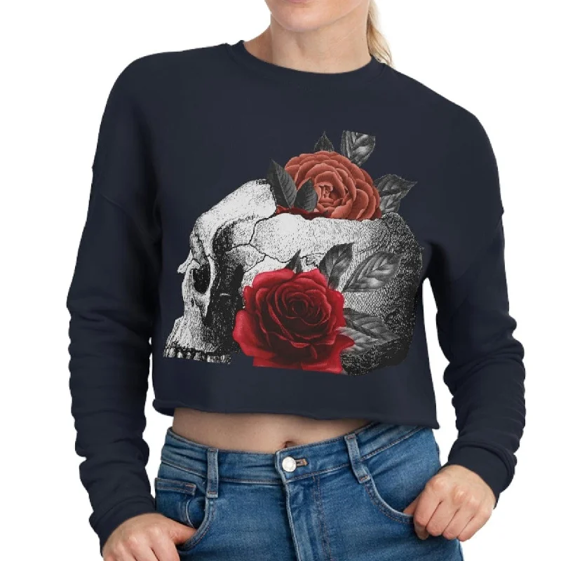 Women's Skull Floral Cropped Sweatshirt Hoodie with Gradient Ombre Colorful