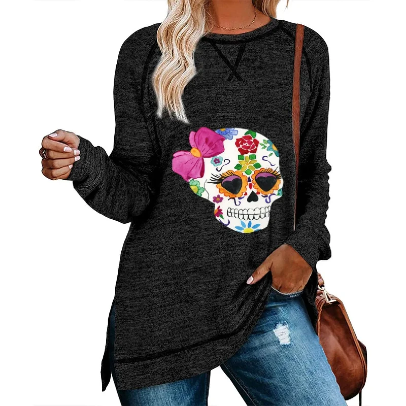 Women's Skull With Bow Colorful Sweatshirt Hoodie with Sequins Glamorous Eye-catching Women's Skull With Bow Colorful Sweatshirt Hoodie with Sequins Glamorous Eye-catching