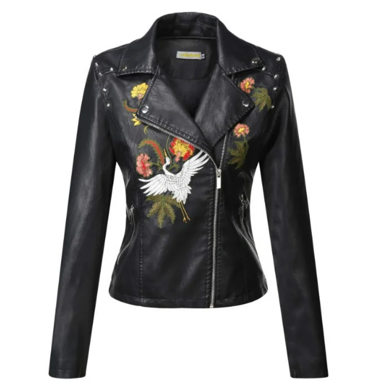 Embroidered leather jacket Knit Fabric Woven Fabric Fleece Fabric