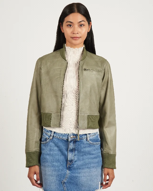 COLLINS PATINA LEATHER JACKET - ARMY Nylon Fabric Polyester Fabric Spandex Fabric