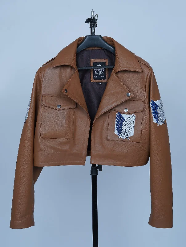Handmade AOT Inspired Women Brown Leather Jacket Print Jacket Jacquard Jacket Embroidered Jacket Handmade AOT Inspired Women Brown Leather Jacket Print Jacket Jacquard Jacket Embroidered Jacket