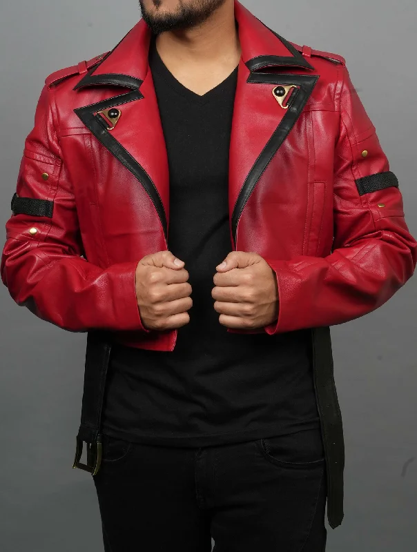 Handmade Guilty Gear Strive Inspired Cosplay Leather Jacket | Sol Badguy Costume Jacket Front Pockets Side Pockets Patch Pockets Handmade Guilty Gear Strive Inspired Cosplay Leather Jacket | Sol Badguy Costume Jacket Front Pockets Side Pockets Patch Pockets