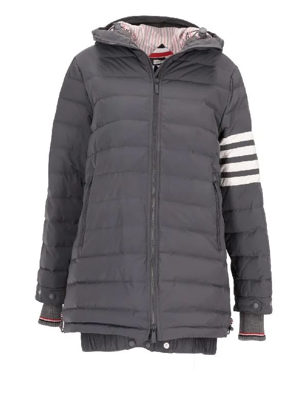 HIP LENGTH DOWN FILL FUNNEL NECK ROLL OUT HOOD SKI JACKET W/ 4 BAR INTARSIA IN POLY TWILL A-Line Jacket Boat Neck Shawl Collar HIP LENGTH DOWN FILL FUNNEL NECK ROLL OUT HOOD SKI JACKET W/ 4 BAR INTARSIA IN POLY TWILL A-Line Jacket Boat Neck Shawl Collar