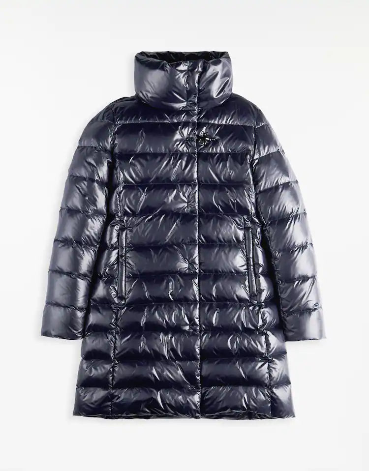 HOOKED LONG DOWN JACKET Boat Neck Shawl Collar Notched Collar
