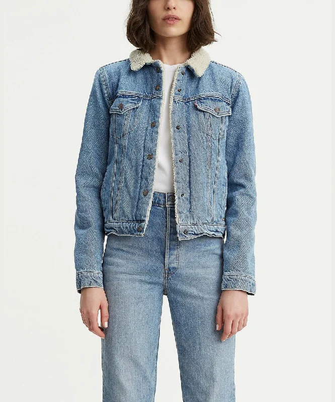 Levi's Women's Original Sherpa Trucker Jacket - Divided Blue Faux Fur Jacket Real Fur Jacket Shearling Jacket Levi's Women's Original Sherpa Trucker Jacket - Divided Blue Faux Fur Jacket Real Fur Jacket Shearling Jacket