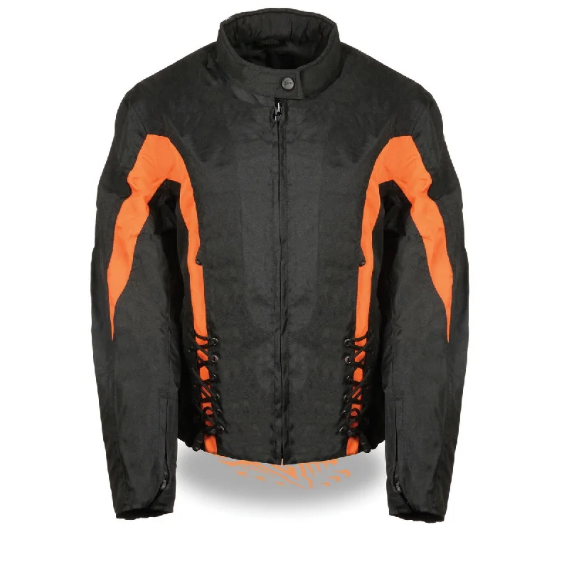 Nexgen SH2188 Women's Black and Orange Textile Motorcycle Riding Jacket with Side Stretch and Lacing Plaid Jacket Tartan Jacket Houndstooth Jacket Nexgen SH2188 Women's Black and Orange Textile Motorcycle Riding Jacket with Side Stretch and Lacing Plaid Jacket Tartan Jacket Houndstooth Jacket