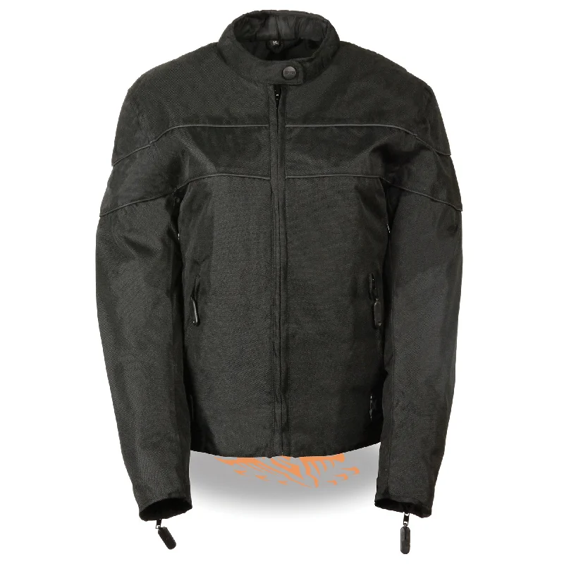 Milwaukee Leather SH2261 Women's Black Textile Lightweight Motorcycle Jacket with Reflective Piping Toggled Jacket Drawstring Jacket Belted Jacket Milwaukee Leather SH2261 Women's Black Textile Lightweight Motorcycle Jacket with Reflective Piping Toggled Jacket Drawstring Jacket Belted Jacket