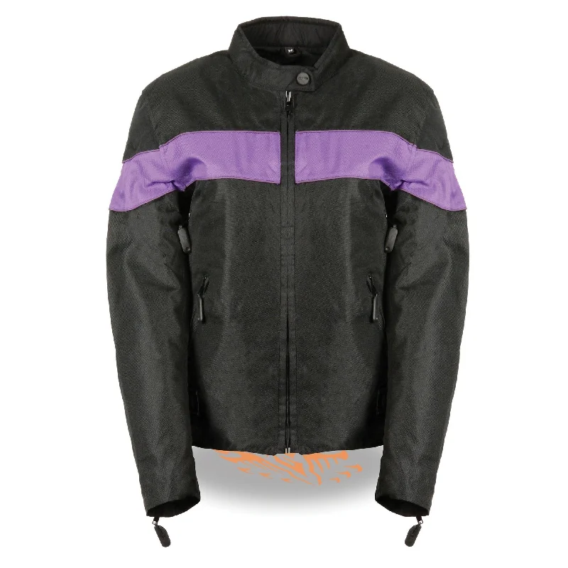 Milwaukee Leather SH2261 Women's Black and Purple Textile Lightweight Motorcycle Jacket with Reflective Piping Embroidered Jacket Appliqued Jacket Beaded Jacket Milwaukee Leather SH2261 Women's Black and Purple Textile Lightweight Motorcycle Jacket with Reflective Piping Embroidered Jacket Appliqued Jacket Beaded Jacket